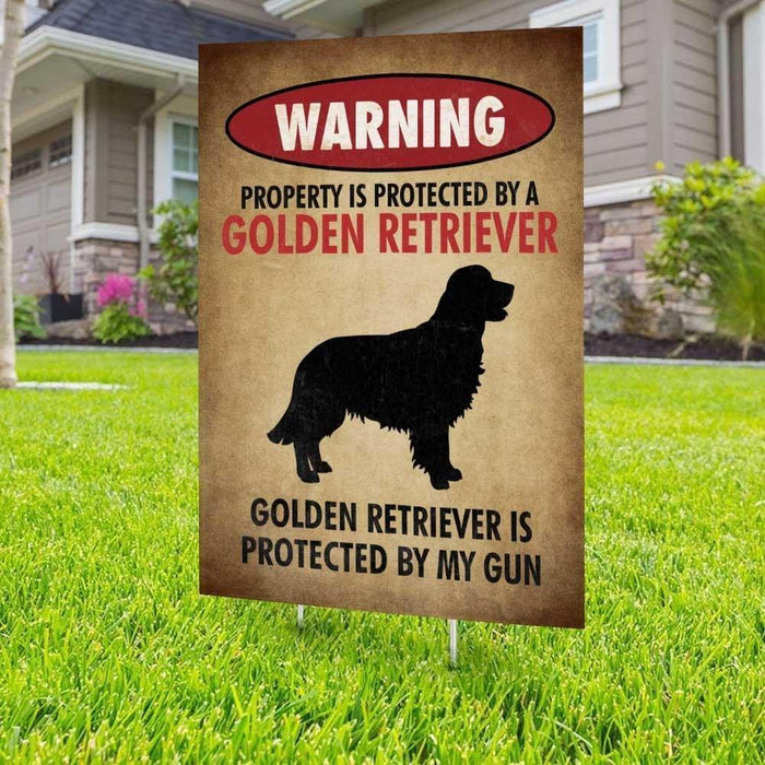 Beware of Golden Retriever Yard Sign (24 x 18 inches) - GIFTCUSTOM