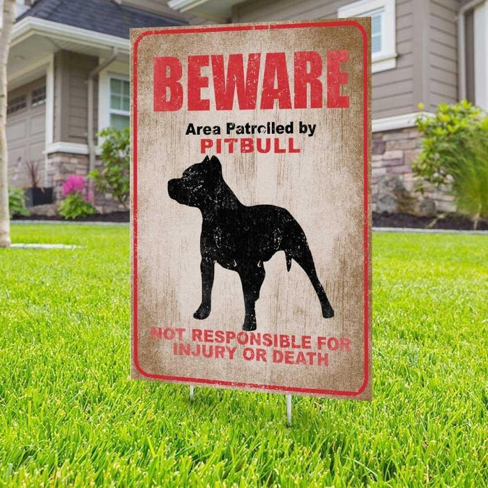 Beware Pitbull Yard Sign (24 x 18 inches) - GIFTCUSTOM