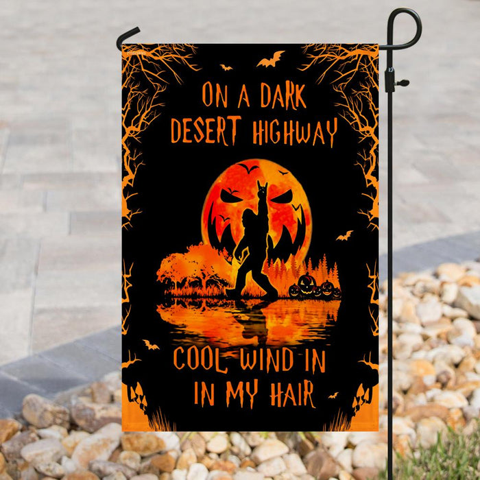 Bigfoot On A Dark Desert Highway Flag | Garden Flag | Double Sided House Flag - GIFTCUSTOM