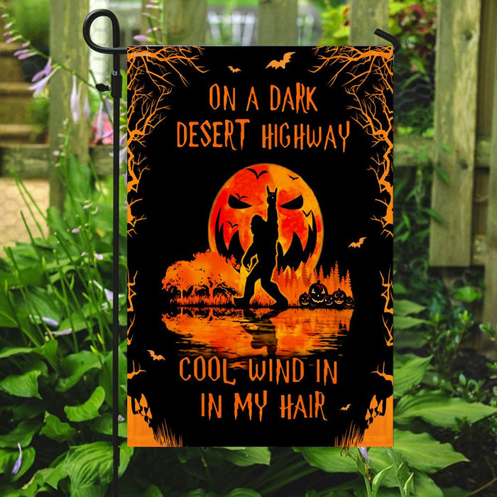 Bigfoot On A Dark Desert Highway Flag | Garden Flag | Double Sided House Flag - GIFTCUSTOM