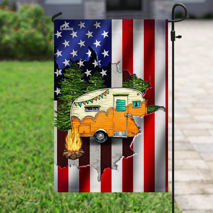 Camping Camper American Flag | Garden Flag | Double Sided House Flag - GIFTCUSTOM