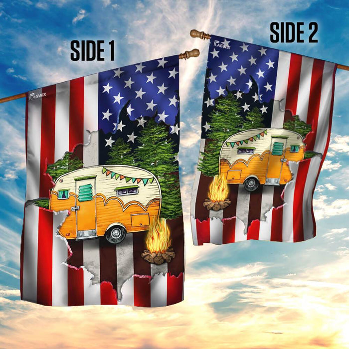 Camping Camper American Flag | Garden Flag | Double Sided House Flag - GIFTCUSTOM
