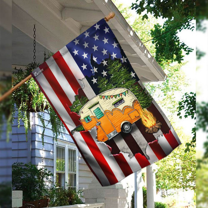 Camping Camper American Flag | Garden Flag | Double Sided House Flag - GIFTCUSTOM