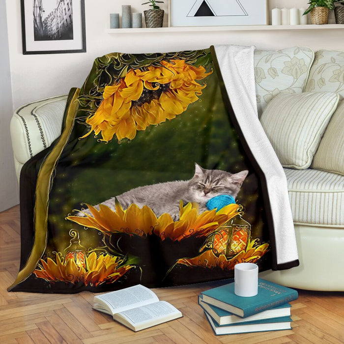 Cat sunflower premium blanket - GIFTCUSTOM