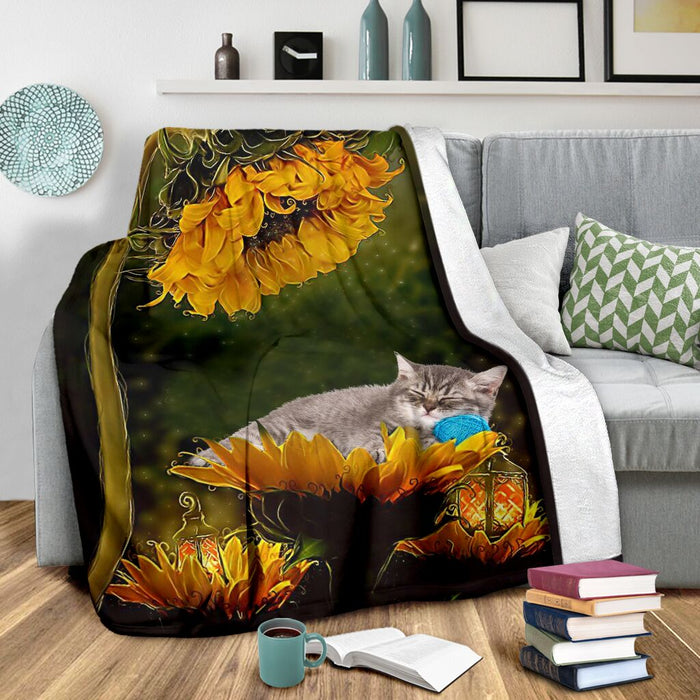 Cat sunflower premium blanket - GIFTCUSTOM