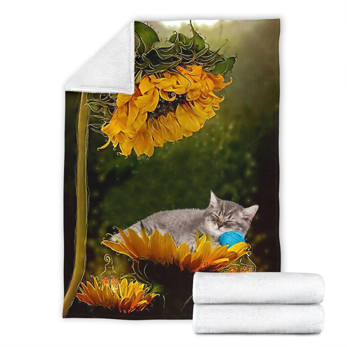 Cat sunflower premium blanket - GIFTCUSTOM