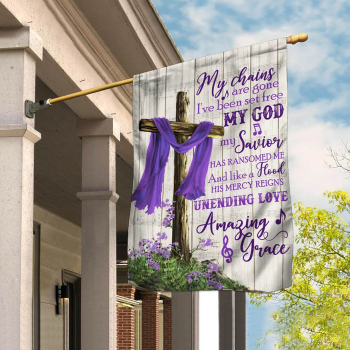 Christian Cross Amazing Grace Purple Flag | Garden Flag | Double Sided House Flag - GIFTCUSTOM