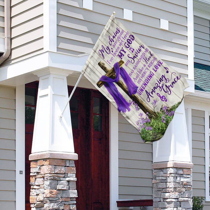 Christian Cross Amazing Grace Purple Flag | Garden Flag | Double Sided House Flag - GIFTCUSTOM