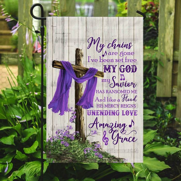 Christian Cross Amazing Grace Purple Flag | Garden Flag | Double Sided House Flag - GIFTCUSTOM