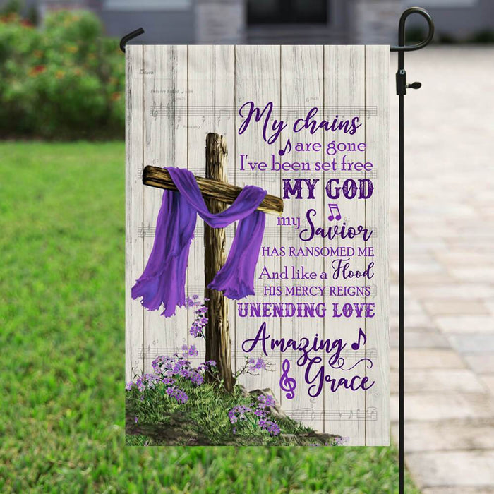 Christian Cross Amazing Grace Purple Flag | Garden Flag | Double Sided House Flag - GIFTCUSTOM