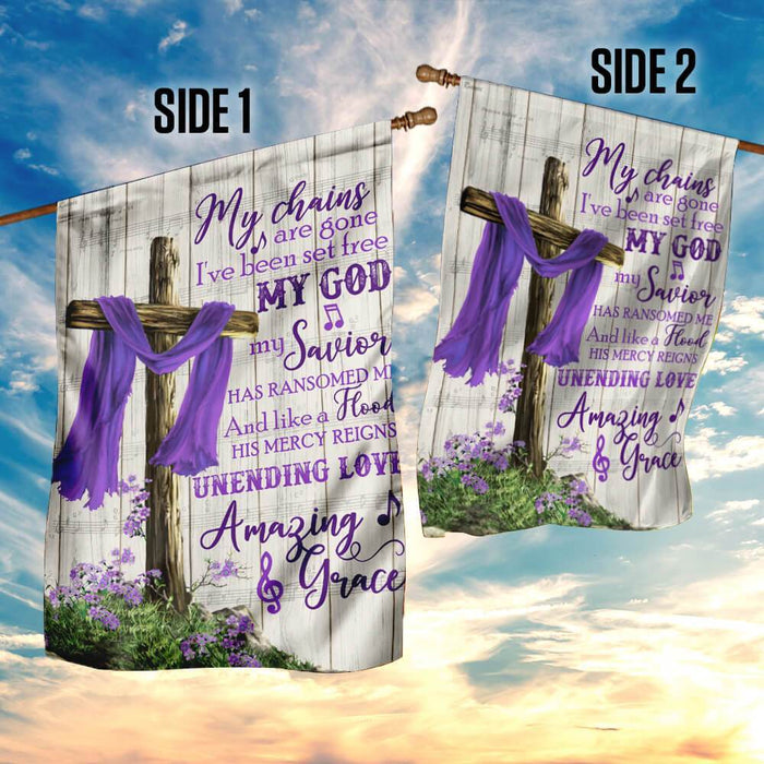 Christian Cross Amazing Grace Purple Flag | Garden Flag | Double Sided House Flag - GIFTCUSTOM