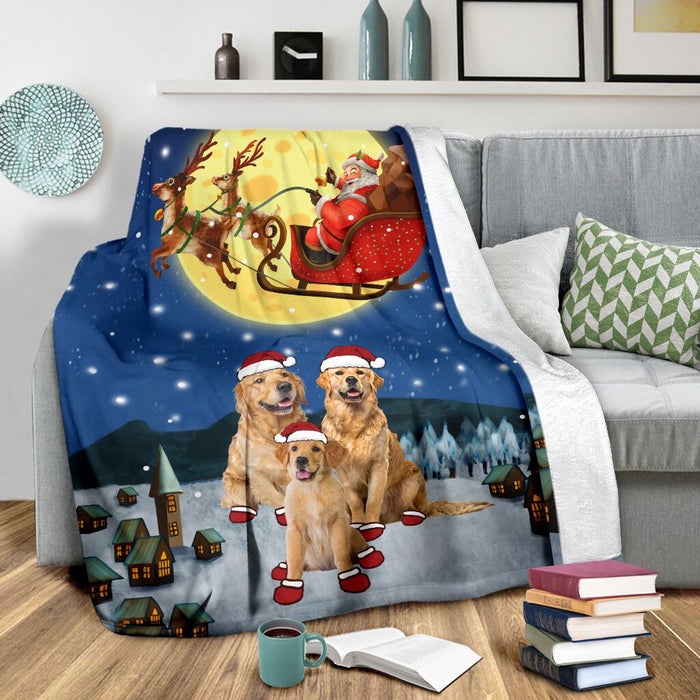 Christmas With Family Golden Retriever Blanket - GIFTCUSTOM