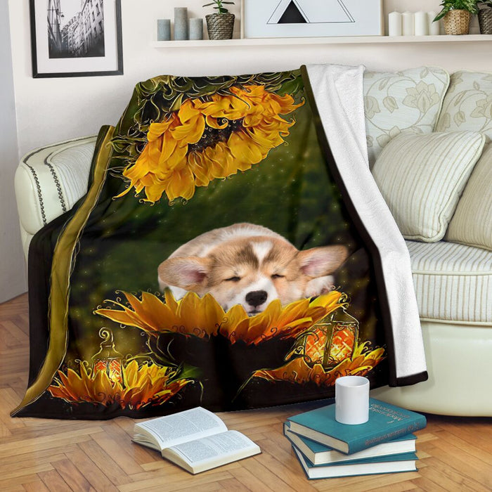 Corgi sunflower premium blanket - GIFTCUSTOM