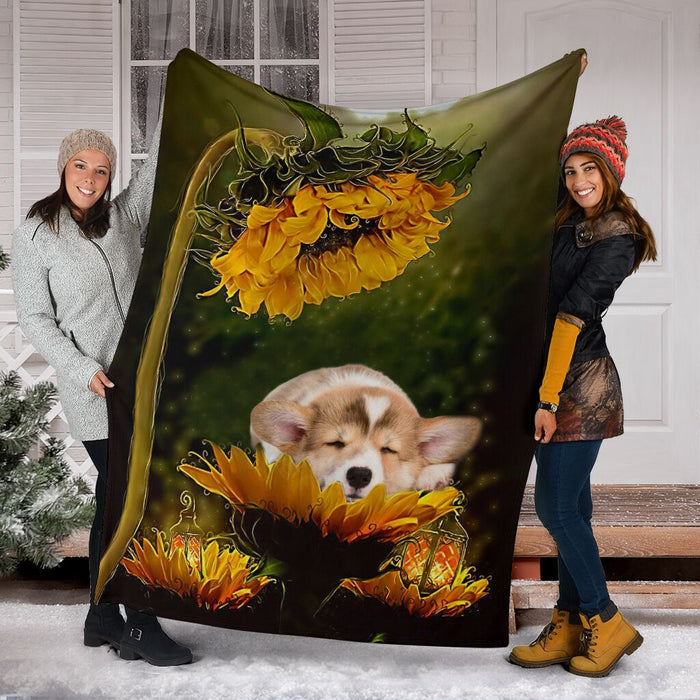 Corgi sunflower premium blanket - GIFTCUSTOM