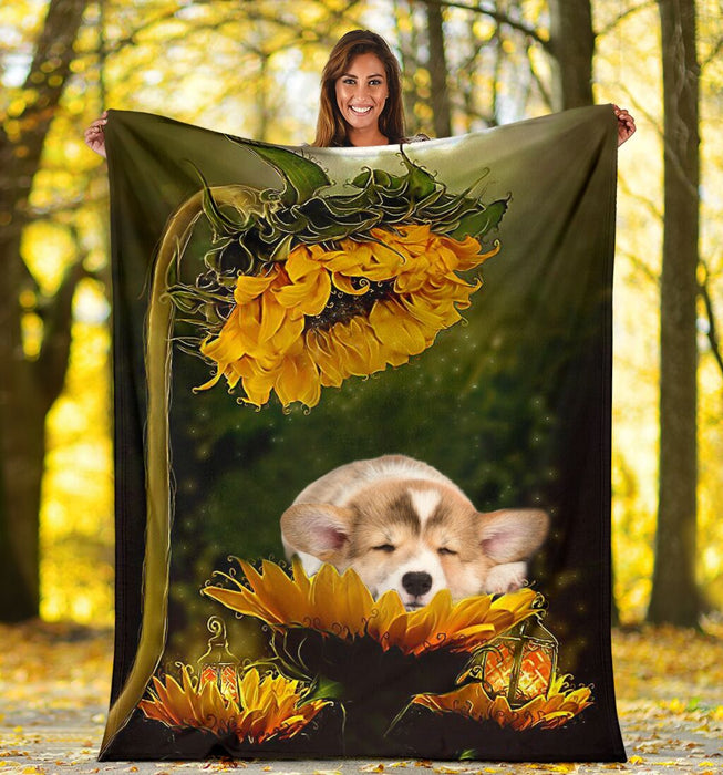 Corgi sunflower premium blanket - GIFTCUSTOM