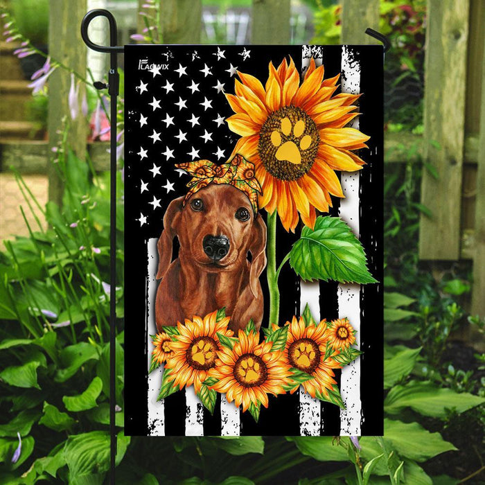 Dachshund Sunflower American Flag | Garden Flag | Double Sided House Flag - GIFTCUSTOM