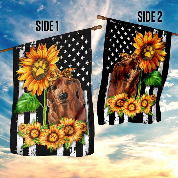 Dachshund Sunflower American Flag | Garden Flag | Double Sided House Flag - GIFTCUSTOM