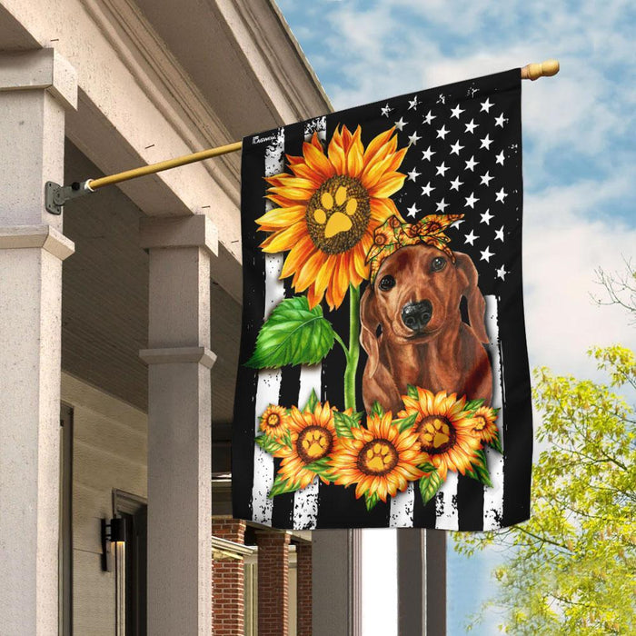 Dachshund Sunflower American Flag | Garden Flag | Double Sided House Flag - GIFTCUSTOM