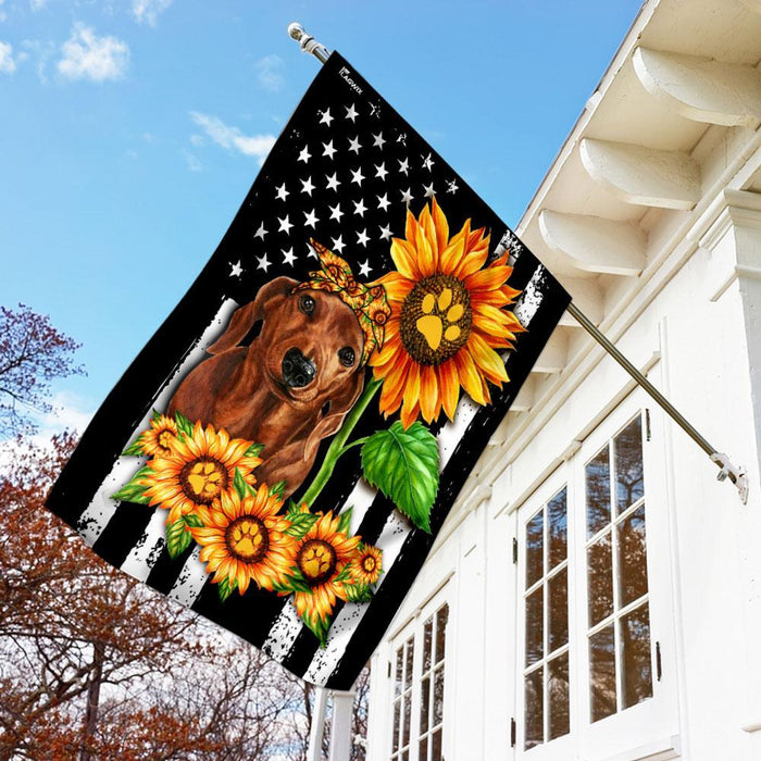 Dachshund Sunflower American Flag | Garden Flag | Double Sided House Flag - GIFTCUSTOM