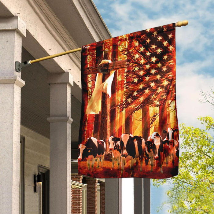 Dairy Cow Sunshine Christian Cross American Flag | Garden Flag | Double Sided House Flag - GIFTCUSTOM