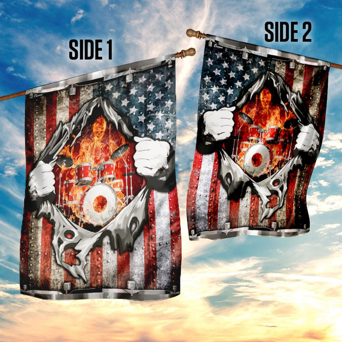 Drums And American Flag | Garden Flag | Double Sided House Flag - GIFTCUSTOM