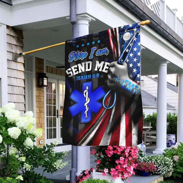 EMT Here I Am Send Me Flag | Garden Flag | Double Sided House Flag - GIFTCUSTOM