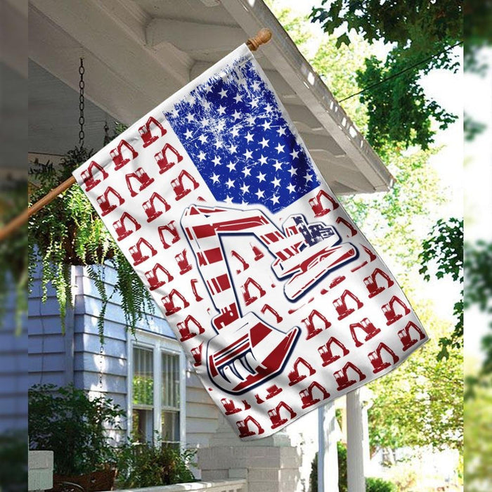 Excavator 4th July American Flag | Garden Flag | Double Sided House Flag - GIFTCUSTOM