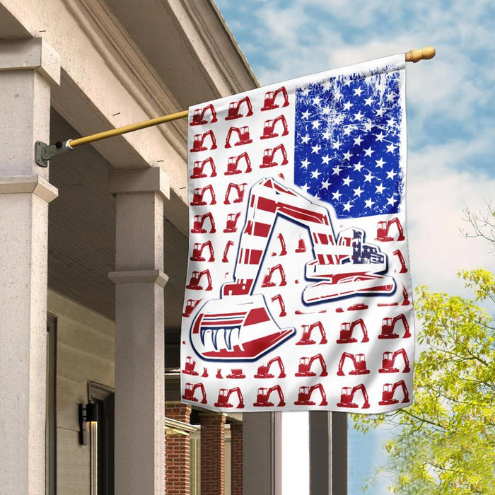 Excavator 4th July American Flag | Garden Flag | Double Sided House Flag - GIFTCUSTOM