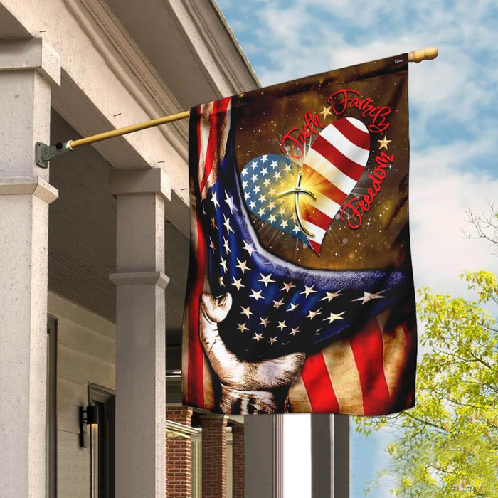 Faith Family Freedom American Flag | Garden Flag | Double Sided House Flag - GIFTCUSTOM