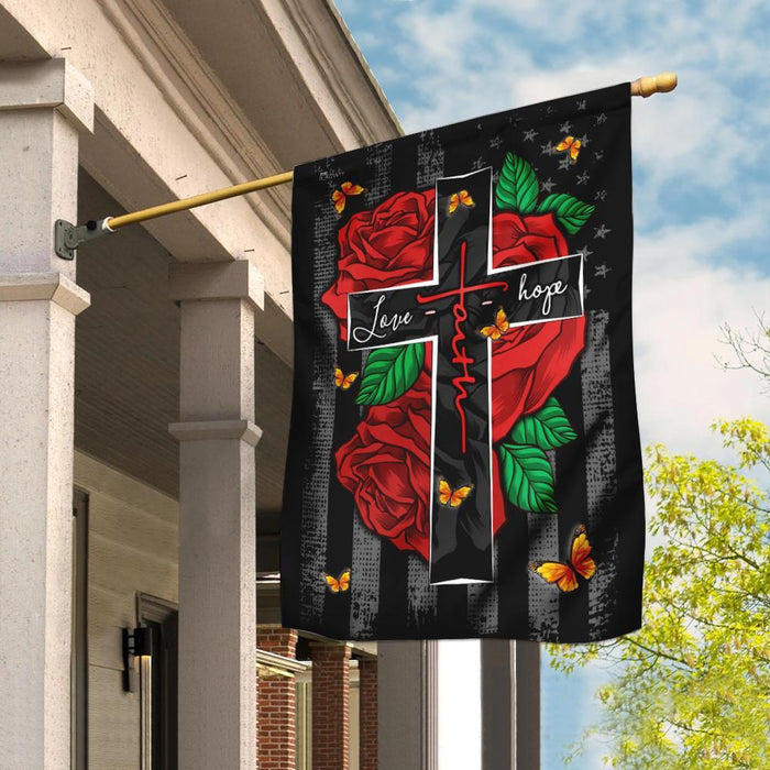Faith Love Hope Roses American Flag | Garden Flag | Double Sided House Flag - GIFTCUSTOM