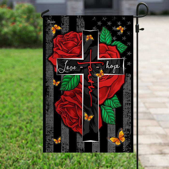 Faith Love Hope Roses American Flag | Garden Flag | Double Sided House Flag - GIFTCUSTOM