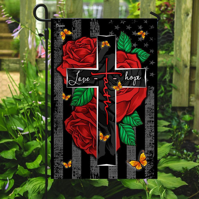 Faith Love Hope Roses American Flag | Garden Flag | Double Sided House Flag - GIFTCUSTOM