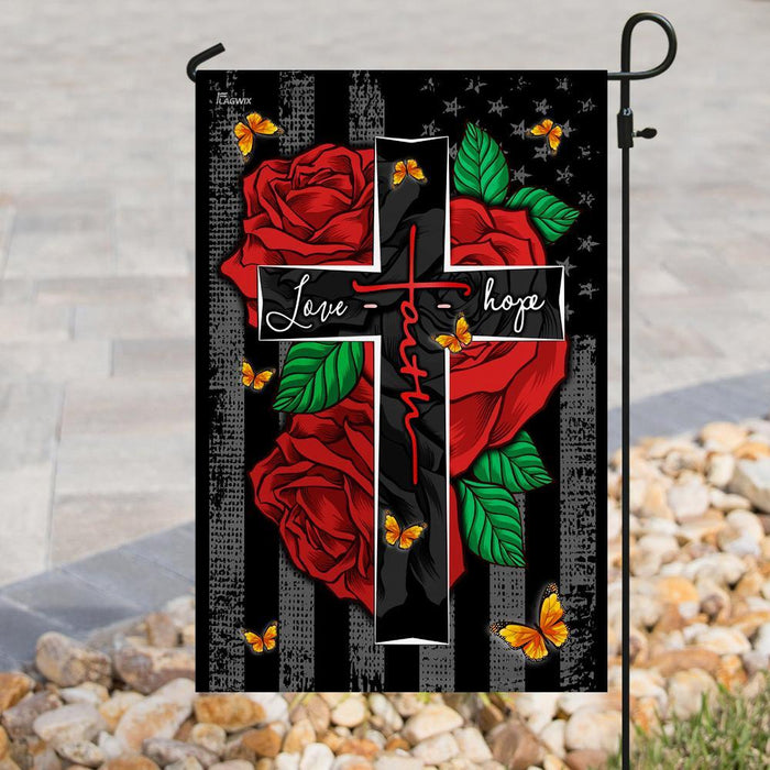 Faith Love Hope Roses American Flag | Garden Flag | Double Sided House Flag - GIFTCUSTOM
