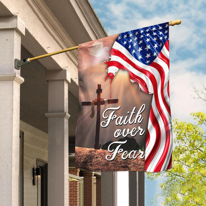 Faith Over Fear Jesus Christian Cross American Flag | Garden Flag | Double Sided House Flag - GIFTCUSTOM