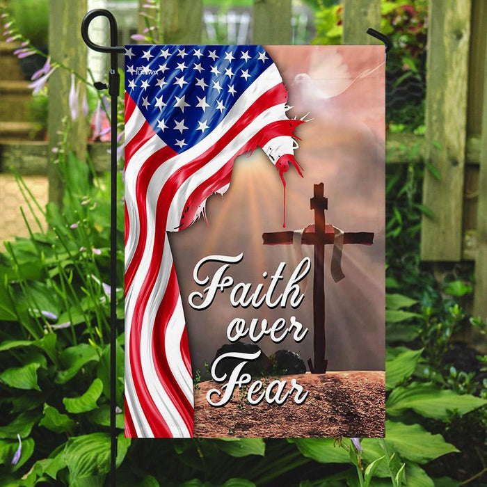 Faith Over Fear Jesus Christian Cross American Flag | Garden Flag | Double Sided House Flag - GIFTCUSTOM