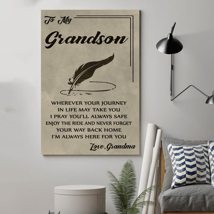 family Canvas and Poster ��� Grandma to grandson ��� wherever your journey wall decor visual art - GIFTCUSTOM