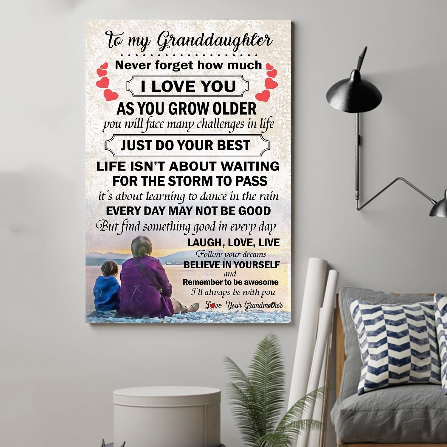 Family Canvas and Poster ��� Grandmother to granddaughter ��� Laugh, love, live vs5 wall decor visual art - GIFTCUSTOM