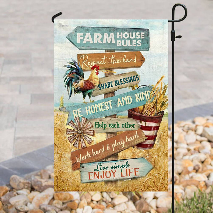 Farm House Rules Flag | Garden Flag | Double Sided House Flag - GIFTCUSTOM