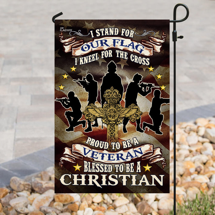 Proud To Be A Veteran. Blessed To Be A Christian Flag | Garden Flag | Double Sided House Flag