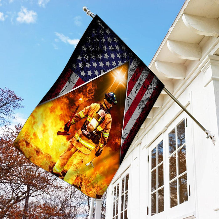 Firefighter American US Flag | Garden Flag | Double Sided House Flag - GIFTCUSTOM
