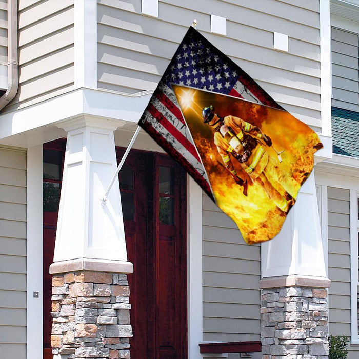 Firefighter American US Flag | Garden Flag | Double Sided House Flag - GIFTCUSTOM