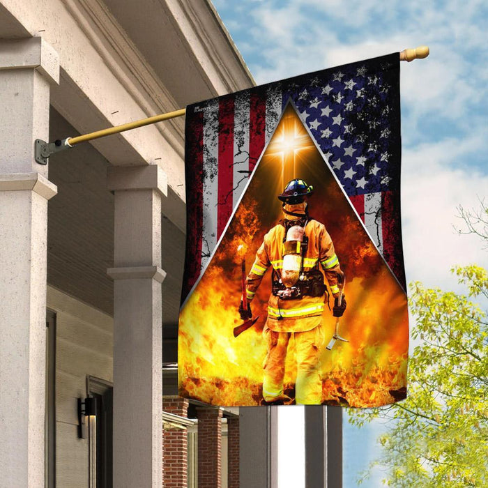 Firefighter American US Flag | Garden Flag | Double Sided House Flag - GIFTCUSTOM