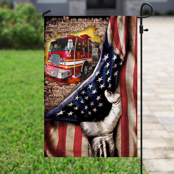 Firefighter. Fire Truck Flag | Garden Flag | Double Sided House Flag - GIFTCUSTOM