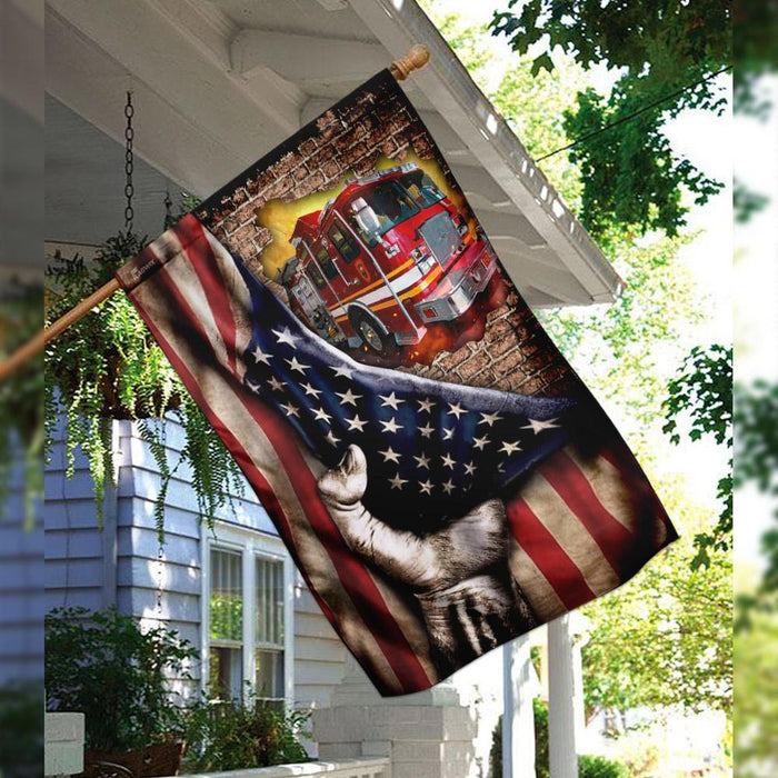 Firefighter. Fire Truck Flag | Garden Flag | Double Sided House Flag - GIFTCUSTOM