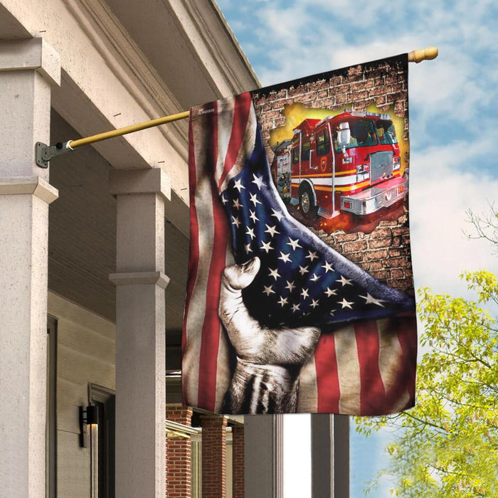 Firefighter. Fire Truck Flag | Garden Flag | Double Sided House Flag - GIFTCUSTOM