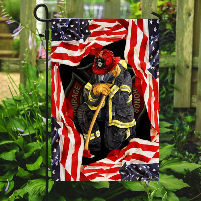 Firefighter I Have Earned It With My Blood, Sweat And Tears Flag | Garden Flag | Double Sided House Flag - GIFTCUSTOM