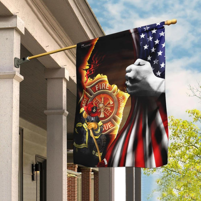 Firefighter Jesus Christian American Flag | Garden Flag | Double Sided House Flag - GIFTCUSTOM