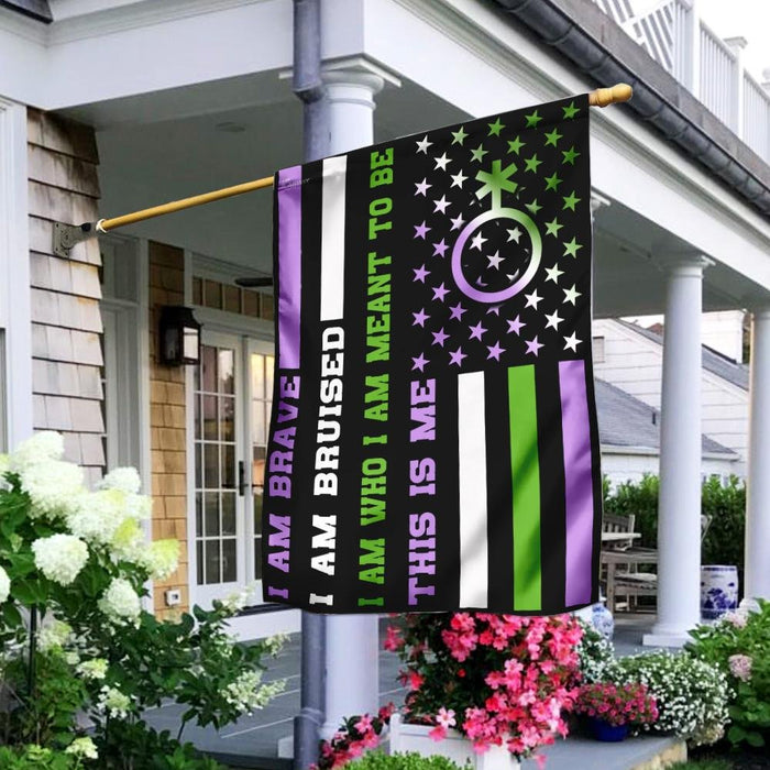 Genderqueer I Am Brave I Am Bruised Flag | Garden Flag | Double Sided House Flag - GIFTCUSTOM