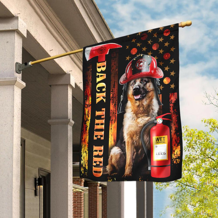 German Shepherd Firefighter Back The Red Flag | Garden Flag | Double Sided House Flag - GIFTCUSTOM