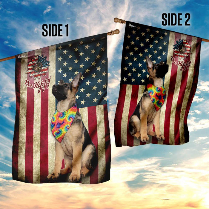 German Shepherd Hippy American US Flag | Garden Flag | Double Sided House Flag - GIFTCUSTOM